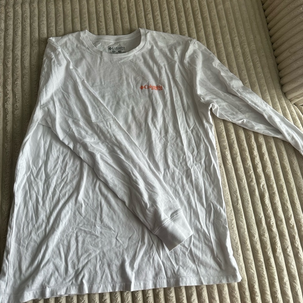 Columbia White Long Sleeve Shirt with Orange Logo